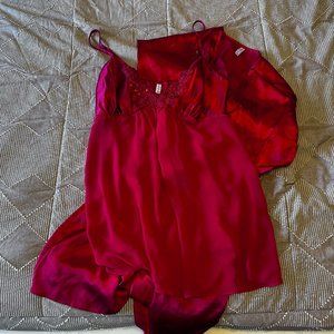 George Satin Red Babydoll, Robe and Panties